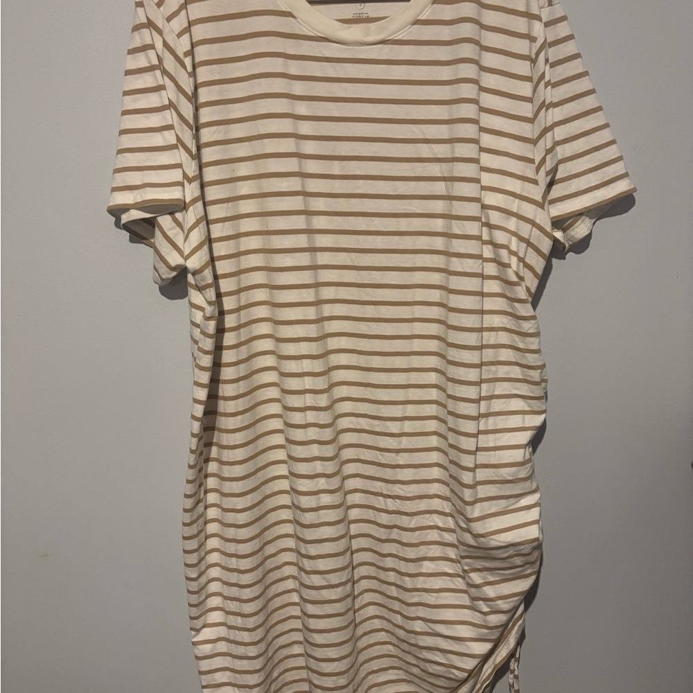 Universal Thread Striped Cream and Tan Ruched T-shirt dress